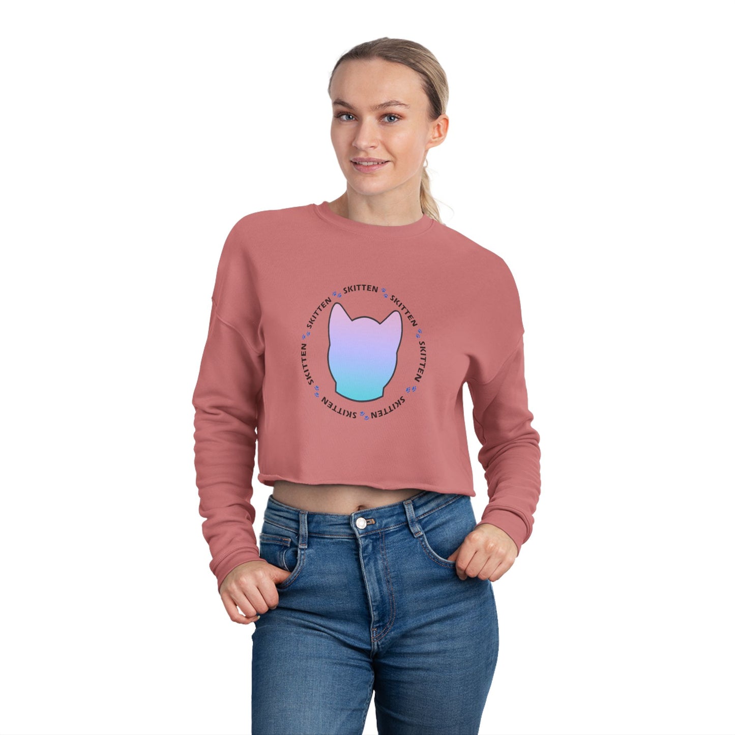 Skitten Themed Women's Cropped Sweatshirt - Perfect for Casual Wear
