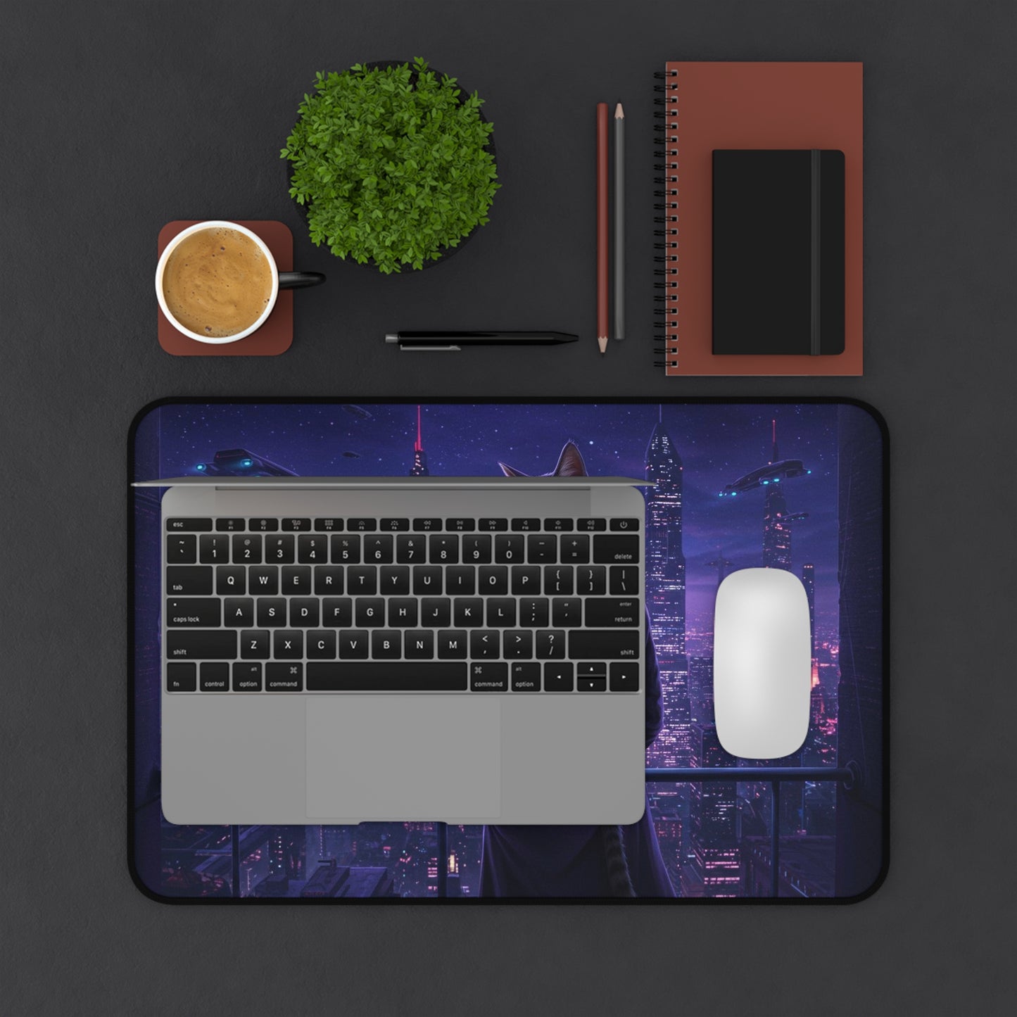 Cosmic Cat Skitten Desk Mat - Creator Design - Futuristic Sci-Fi Art for Cat Lovers