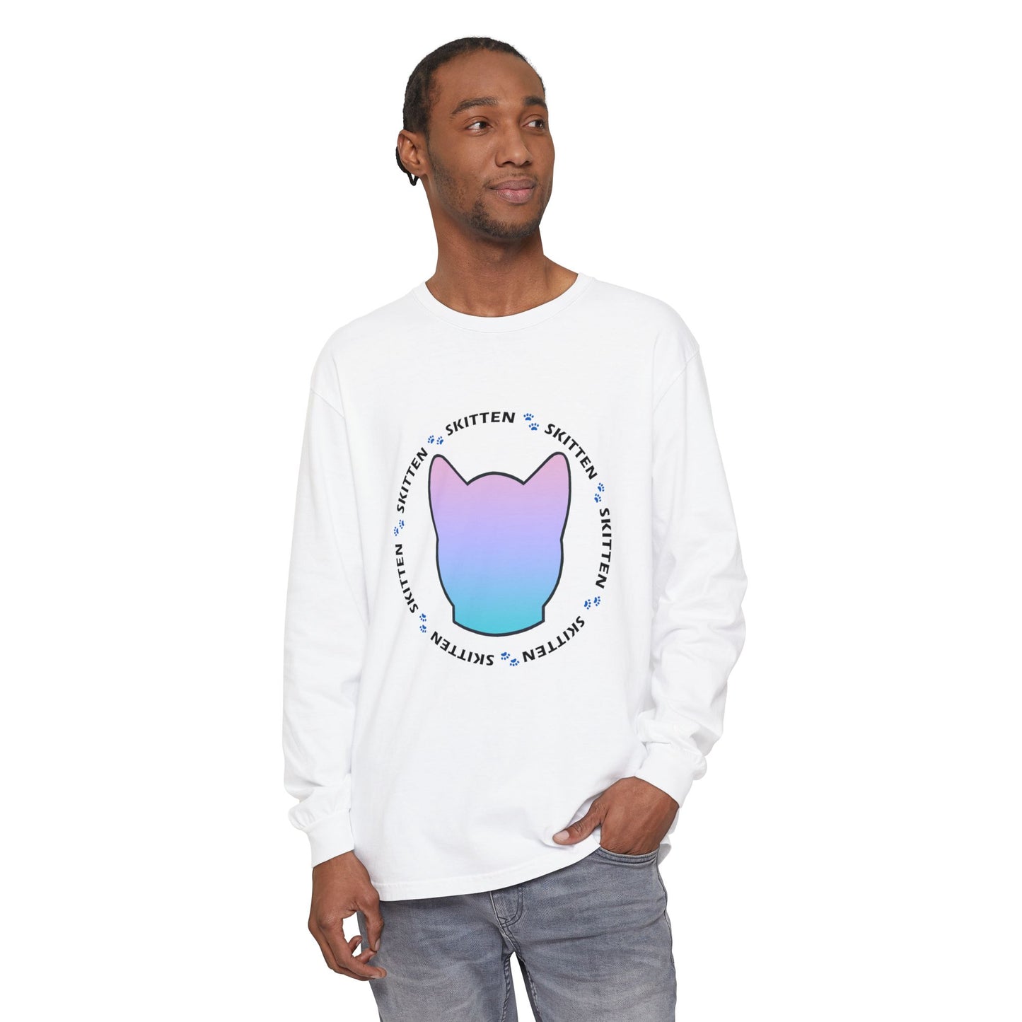 Skitten Long Sleeve T-Shirt – Pastel Cat Design for Pet Lovers