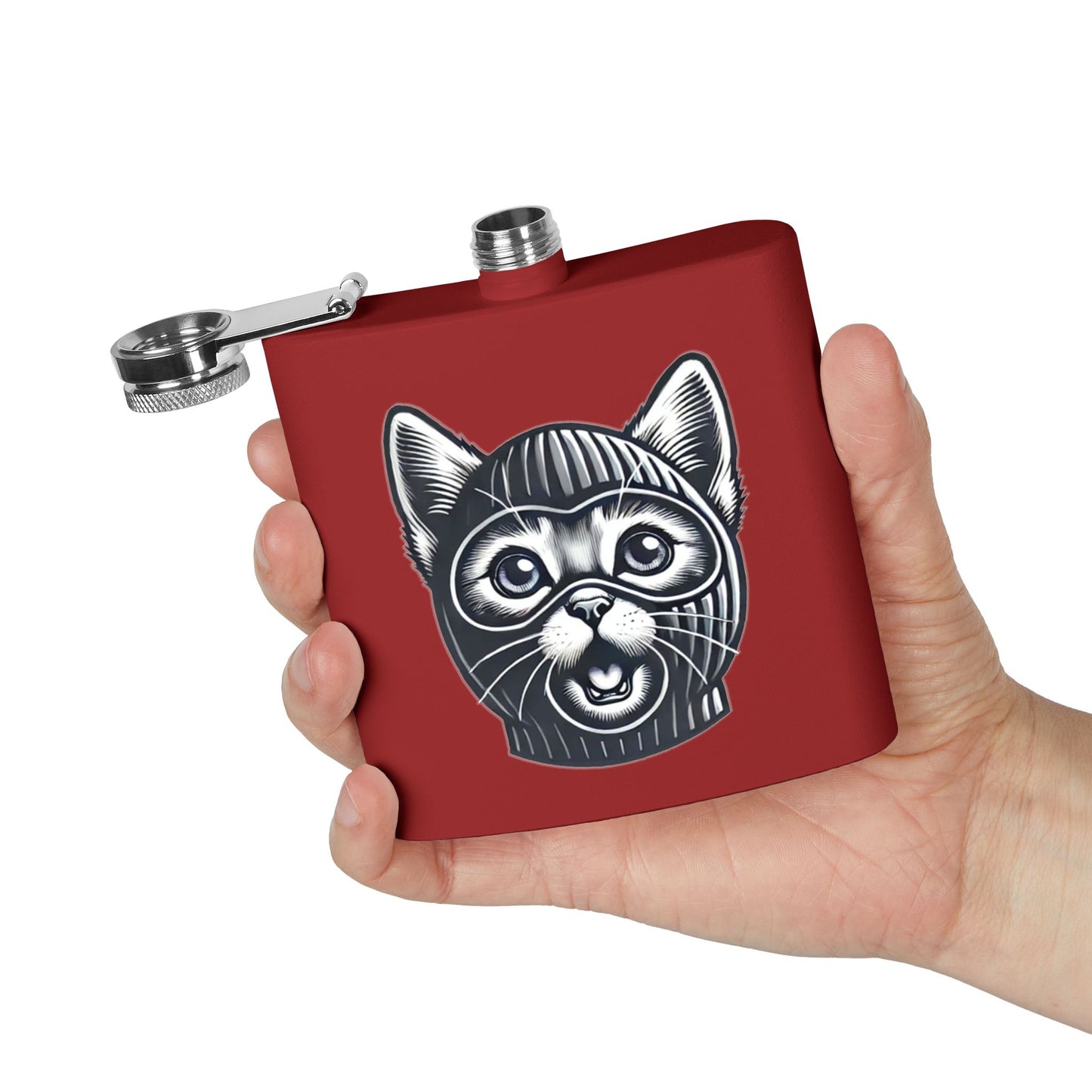 Skitten Funny Cat Mask Flask - 6oz Stainless Steel Hip Flask for Pet Lovers
