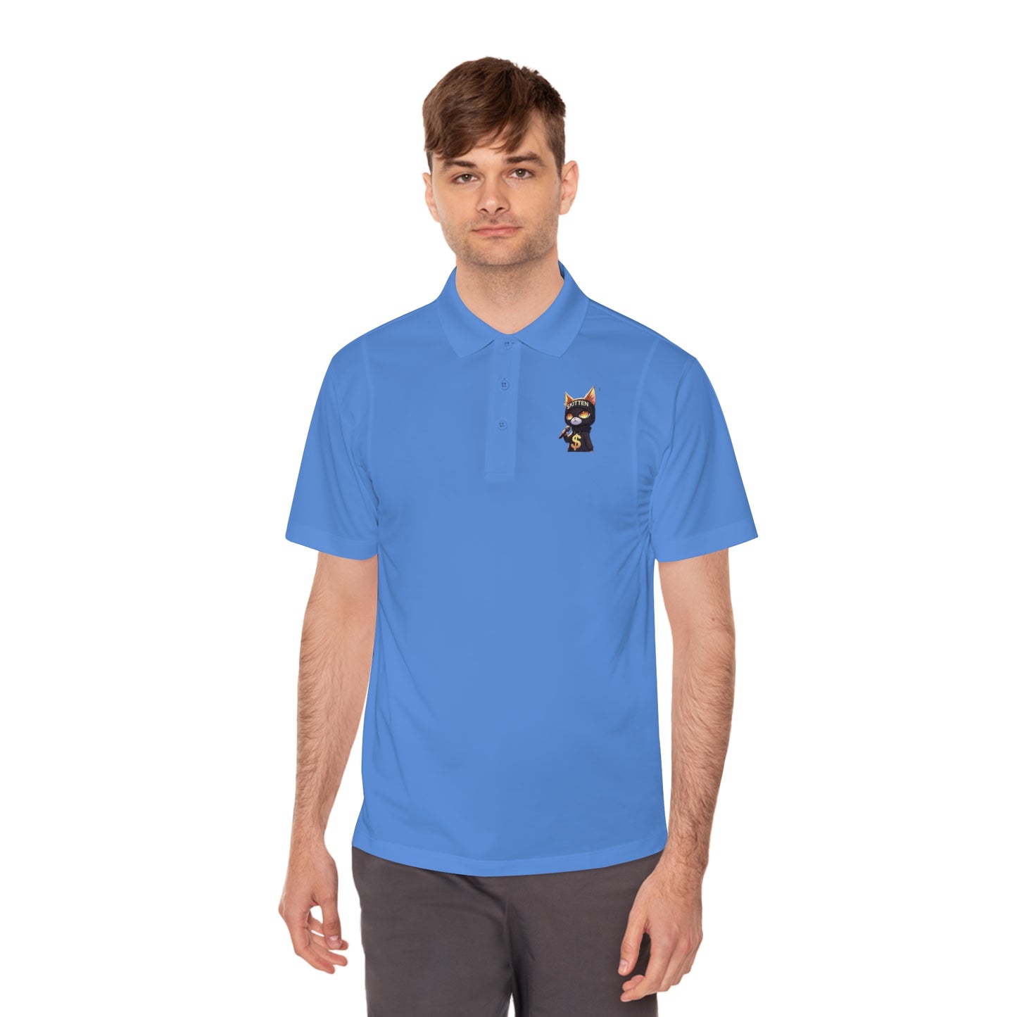 Skitten Men's Sport Polo Shirt with Fun Cat Design - Casual Athletic Wear