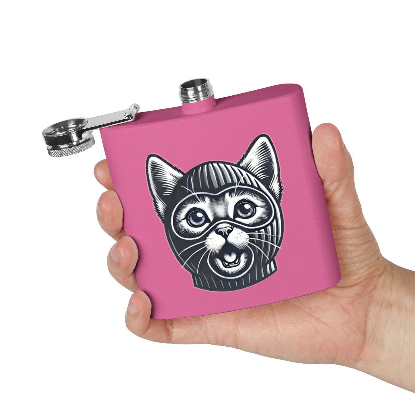 Skitten Funny Cat Mask Flask - 6oz Stainless Steel Hip Flask for Pet Lovers