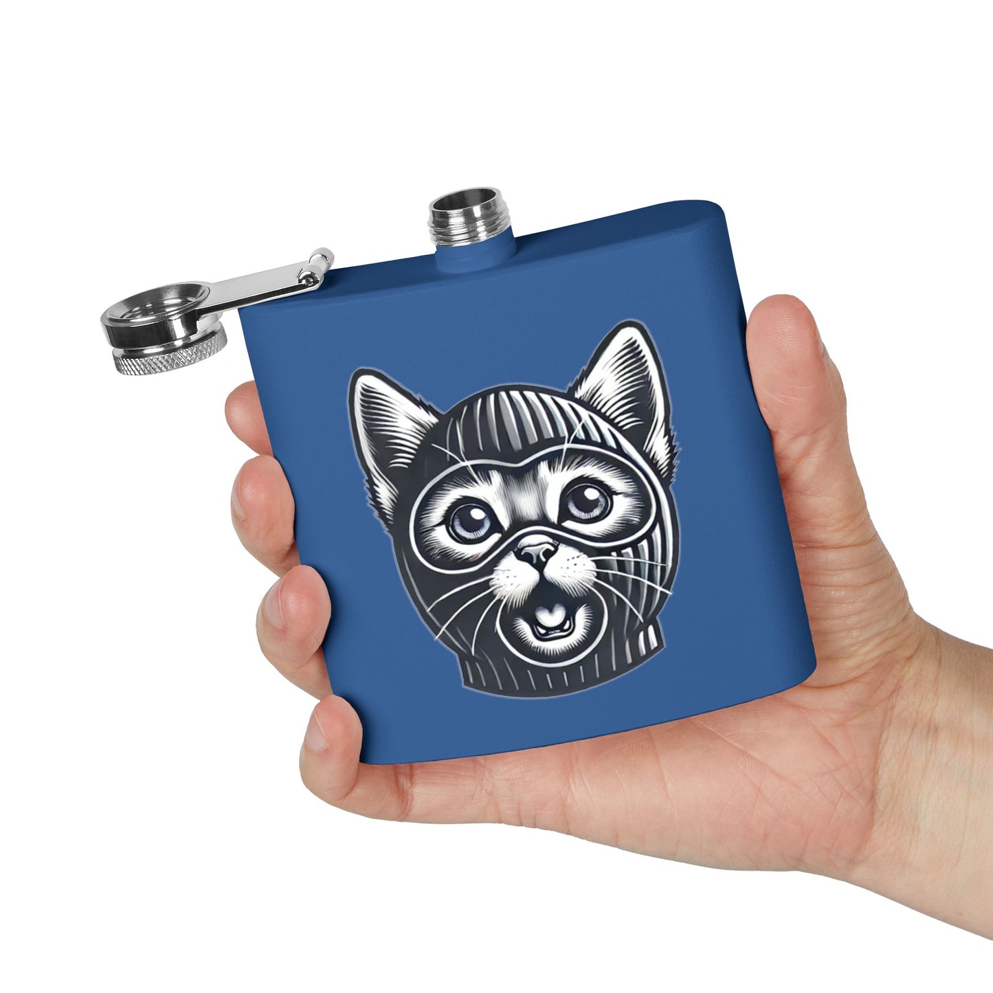 Skitten Funny Cat Mask Flask - 6oz Stainless Steel Hip Flask for Pet Lovers