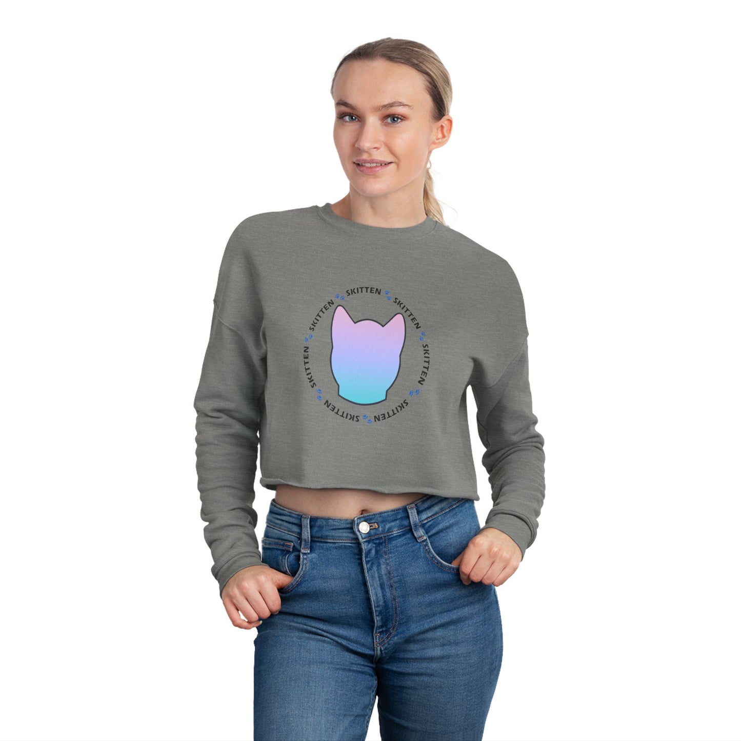 Skitten Themed Women's Cropped Sweatshirt - Perfect for Casual Wear