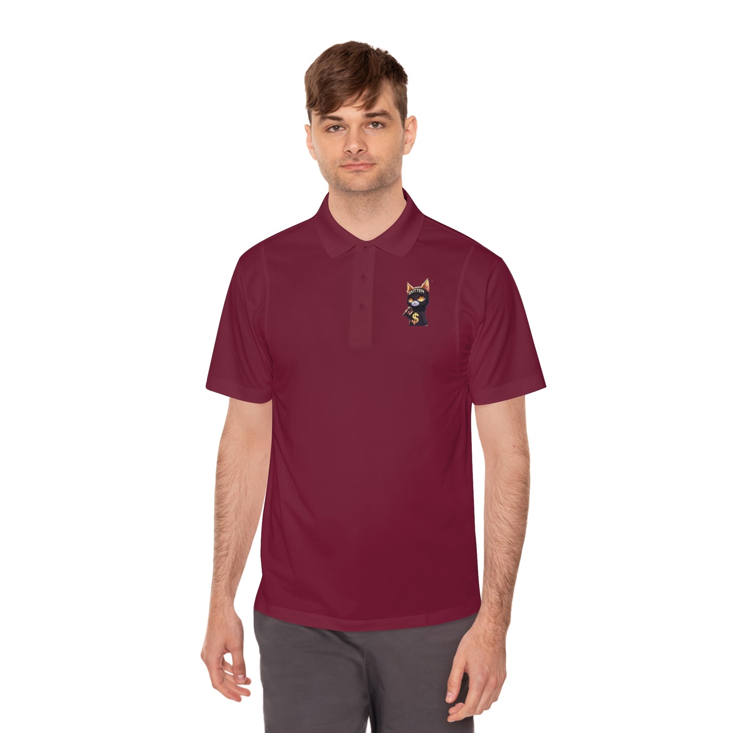 Skitten Men's Sport Polo Shirt with Fun Cat Design - Casual Athletic Wear
