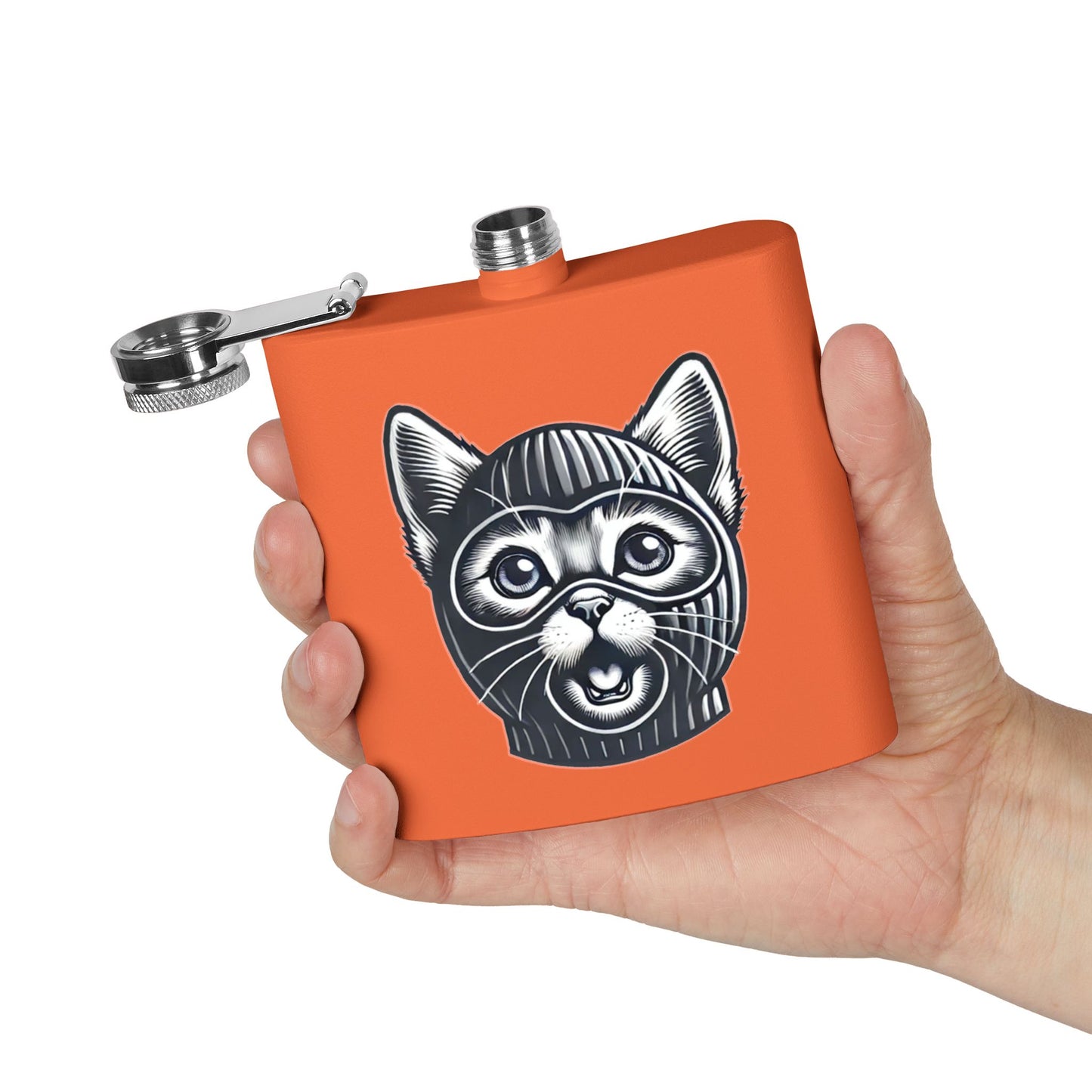Skitten Funny Cat Mask Flask - 6oz Stainless Steel Hip Flask for Pet Lovers