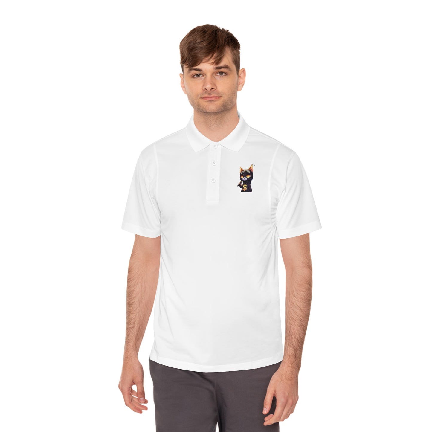 Skitten Men's Sport Polo Shirt with Fun Cat Design - Casual Athletic Wear