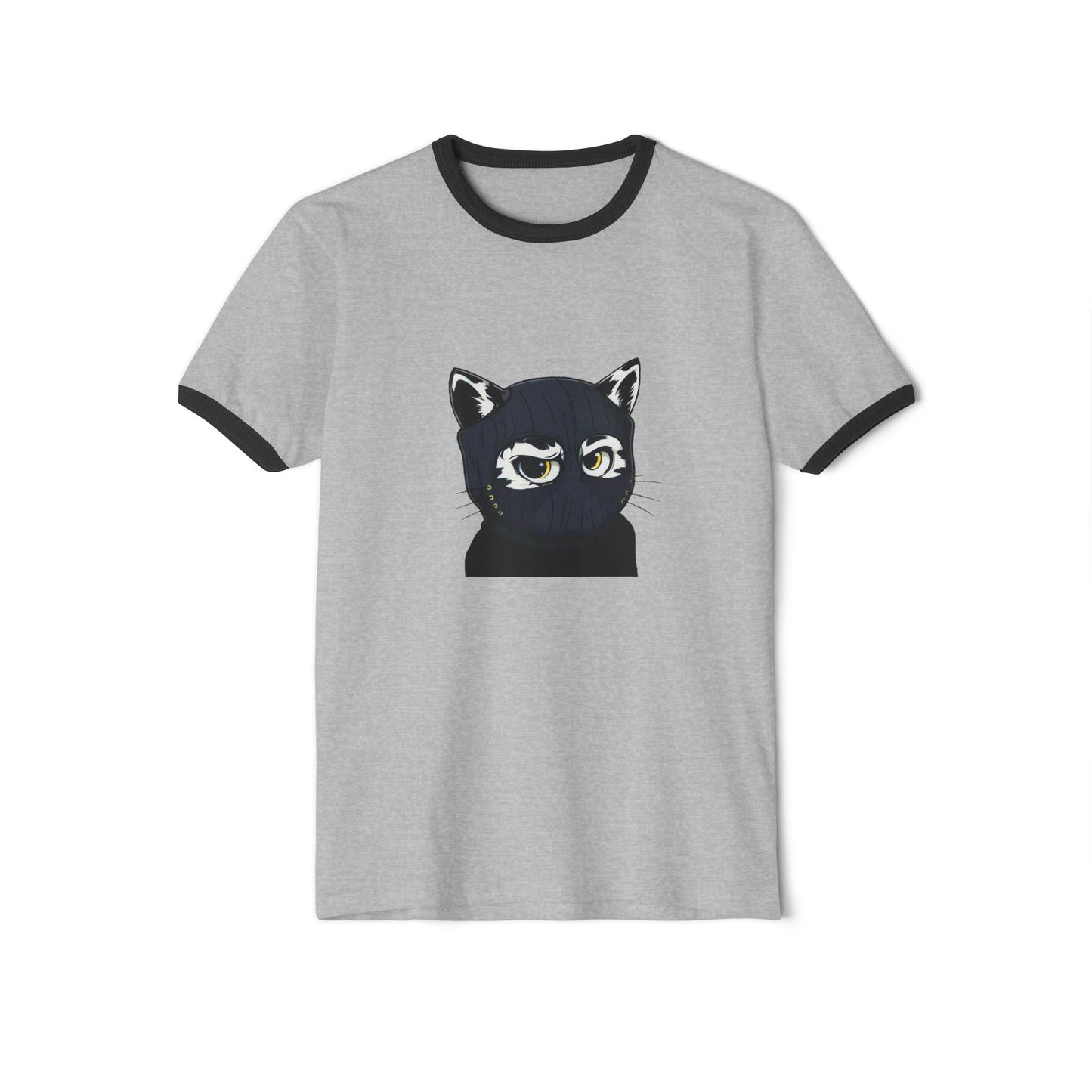 Yellow eyes Skitten, Unisex Cotton Ringer T-Shirt - Creator Design - Casual Style for Cat Lovers and Ballers