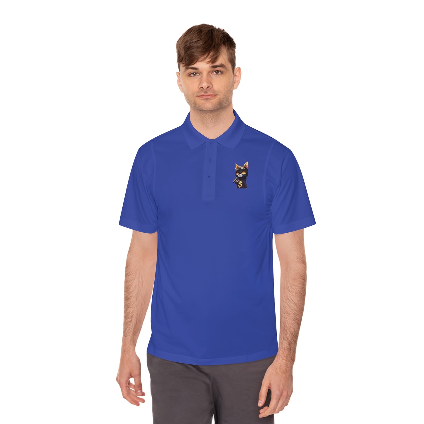 Skitten Men's Sport Polo Shirt with Fun Cat Design - Casual Athletic Wear