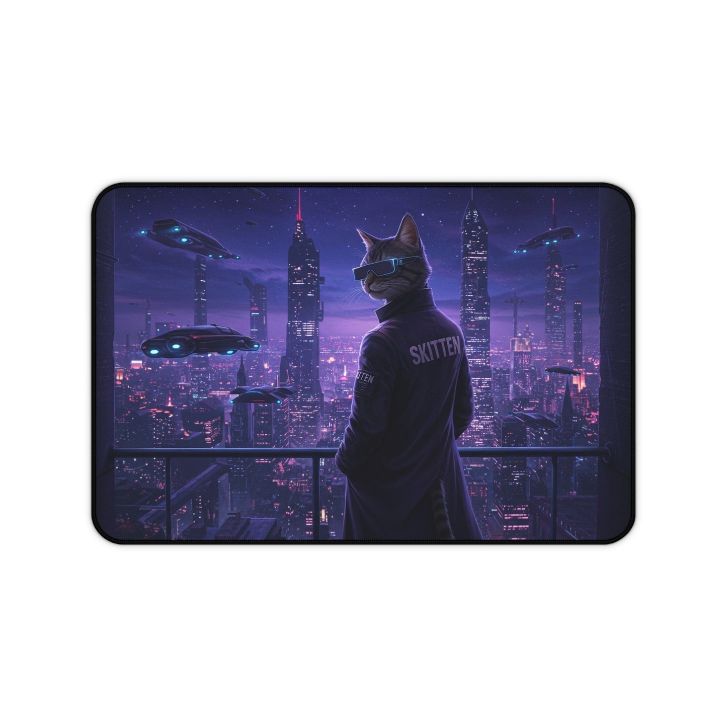 Cosmic Cat Skitten Desk Mat - Creator Design - Futuristic Sci-Fi Art for Cat Lovers