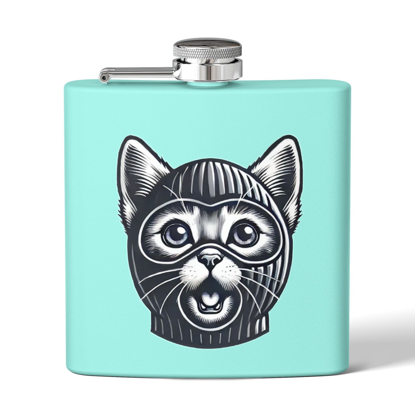 Skitten Funny Cat Mask Flask - 6oz Stainless Steel Hip Flask for Pet Lovers