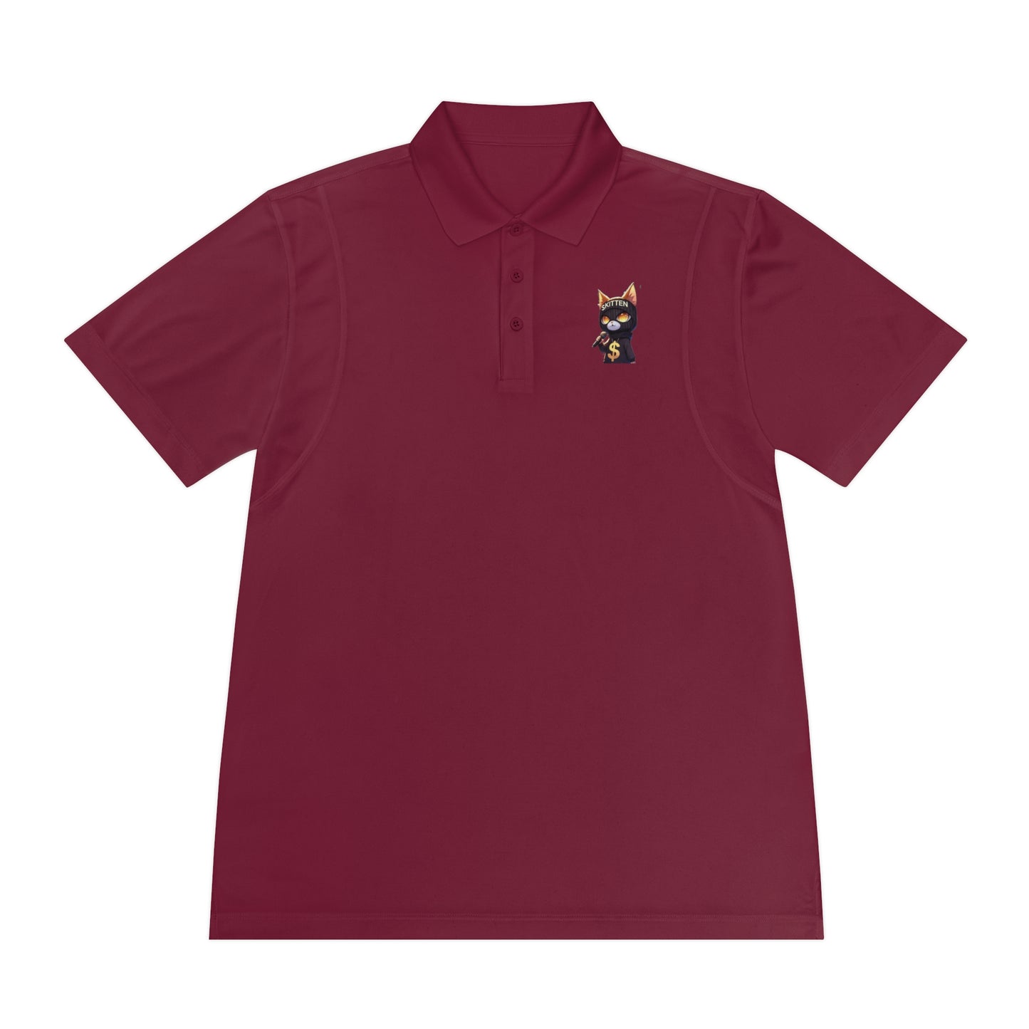 Skitten Men's Sport Polo Shirt with Fun Cat Design - Casual Athletic Wear