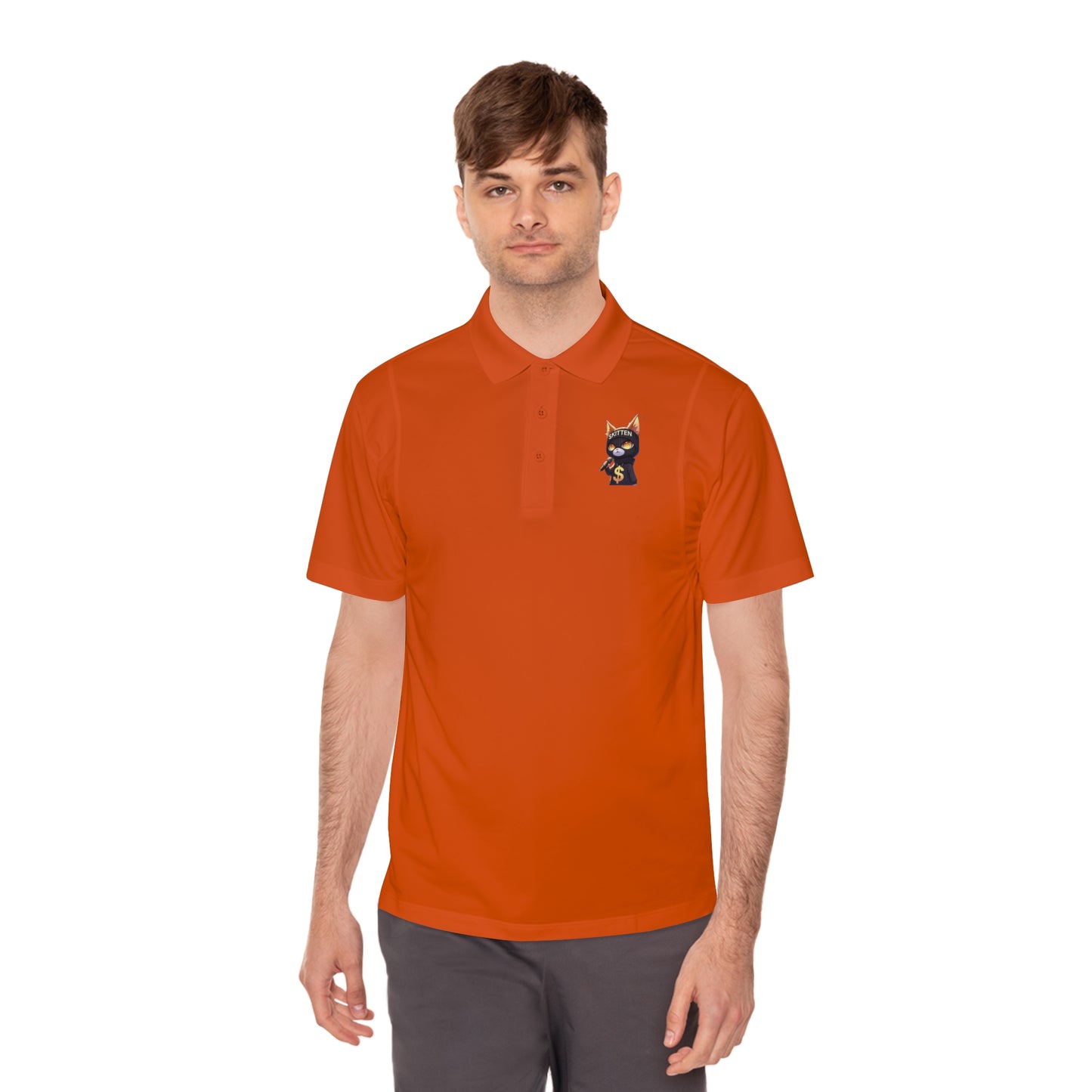 Skitten Men's Sport Polo Shirt with Fun Cat Design - Casual Athletic Wear