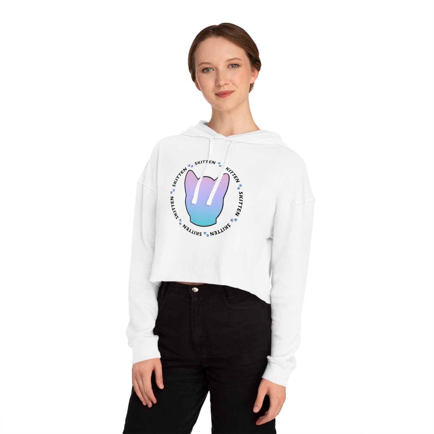 Women’s Cropped Hooded Sweatshirt - Adorable Skitten Design