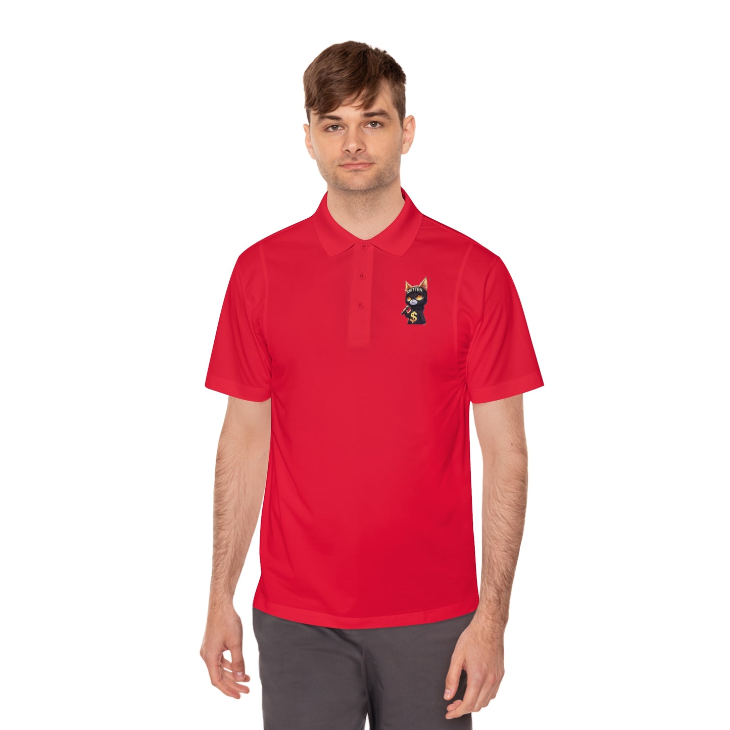 Skitten Men's Sport Polo Shirt with Fun Cat Design - Casual Athletic Wear