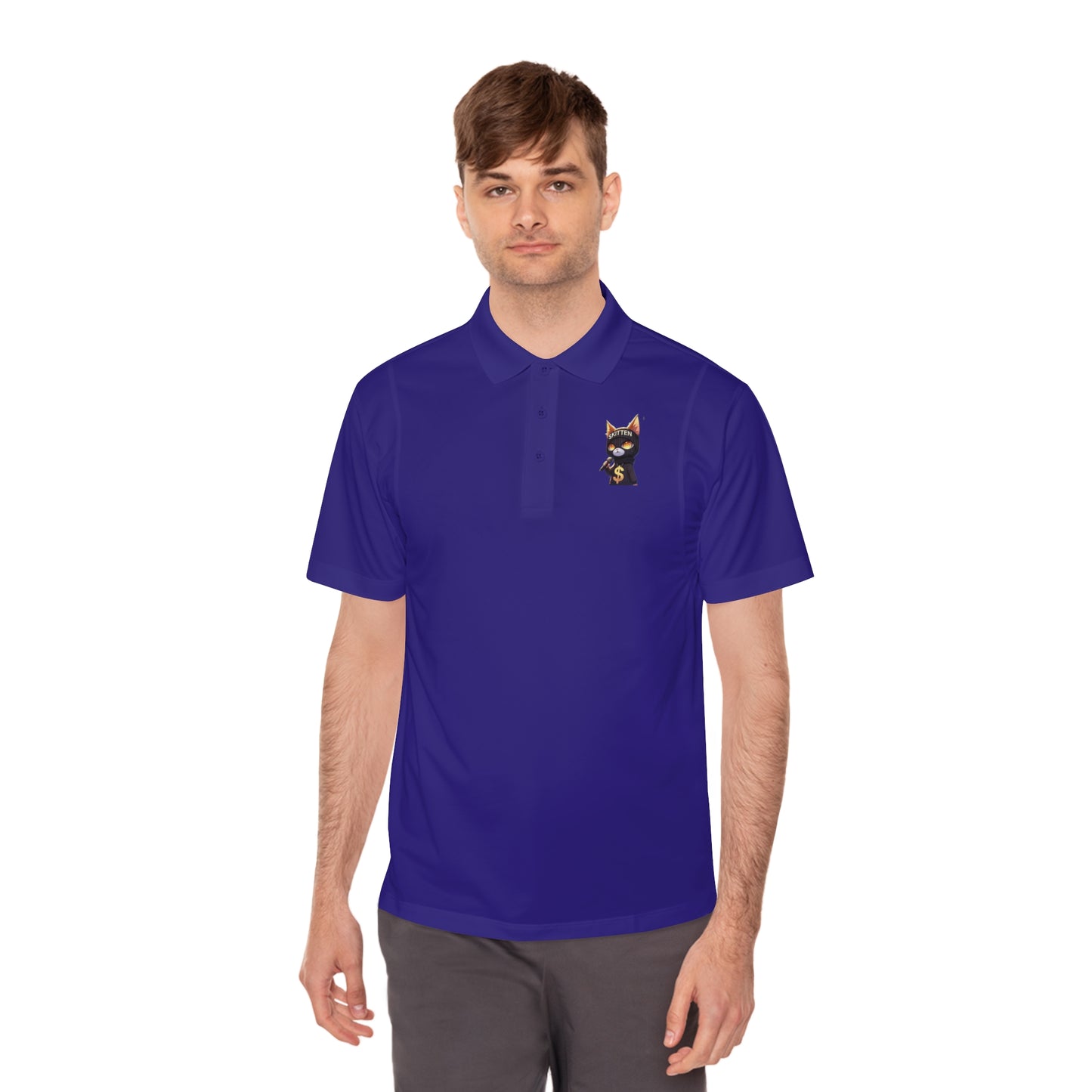 Skitten Men's Sport Polo Shirt with Fun Cat Design - Casual Athletic Wear