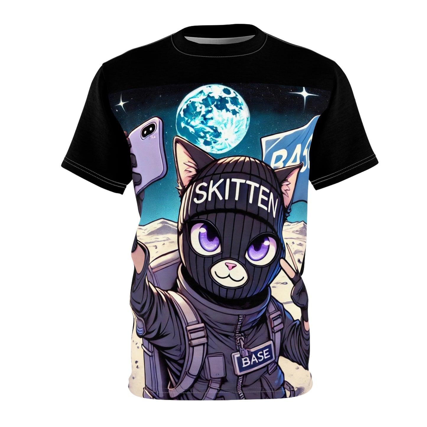 Moon Selfie Skitten Graphic Tee - Creator Design | Unisex Cut & Sew T-Shirt