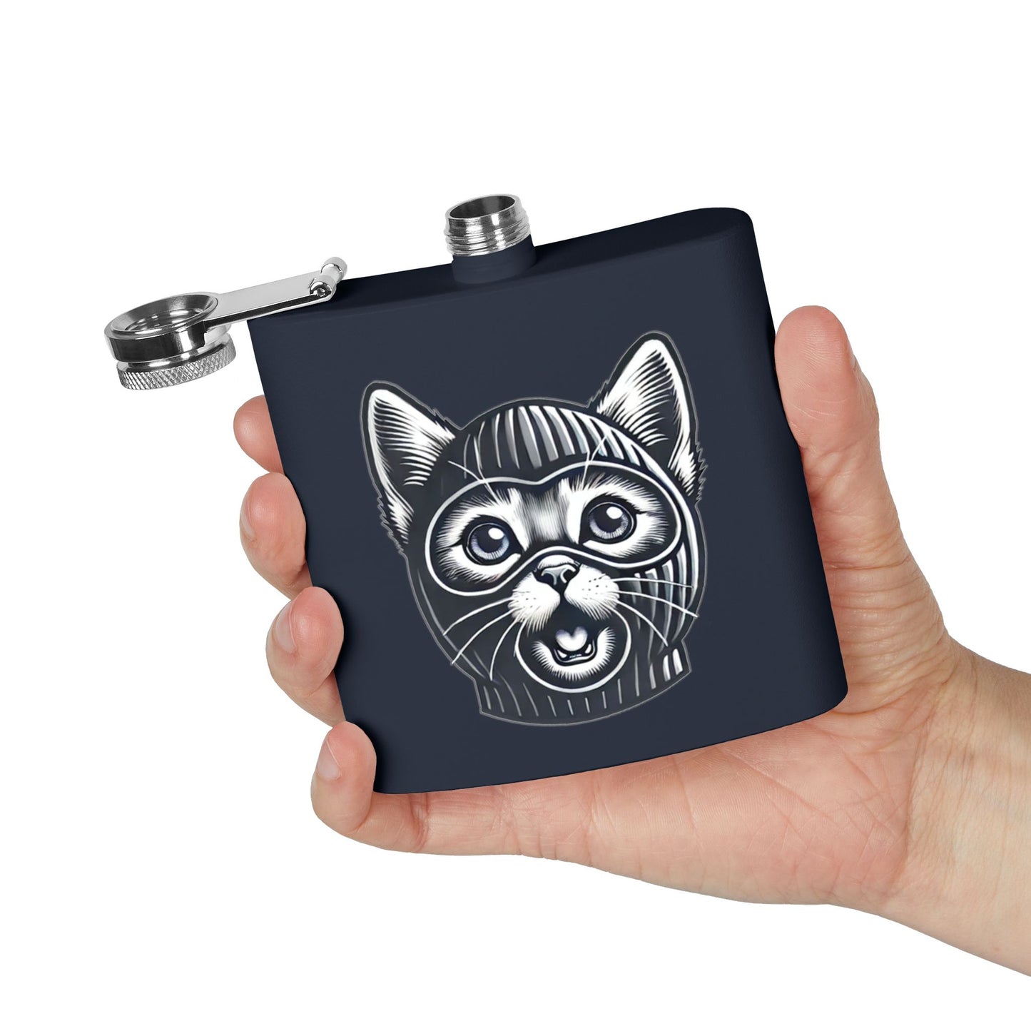 Skitten Funny Cat Mask Flask - 6oz Stainless Steel Hip Flask for Pet Lovers