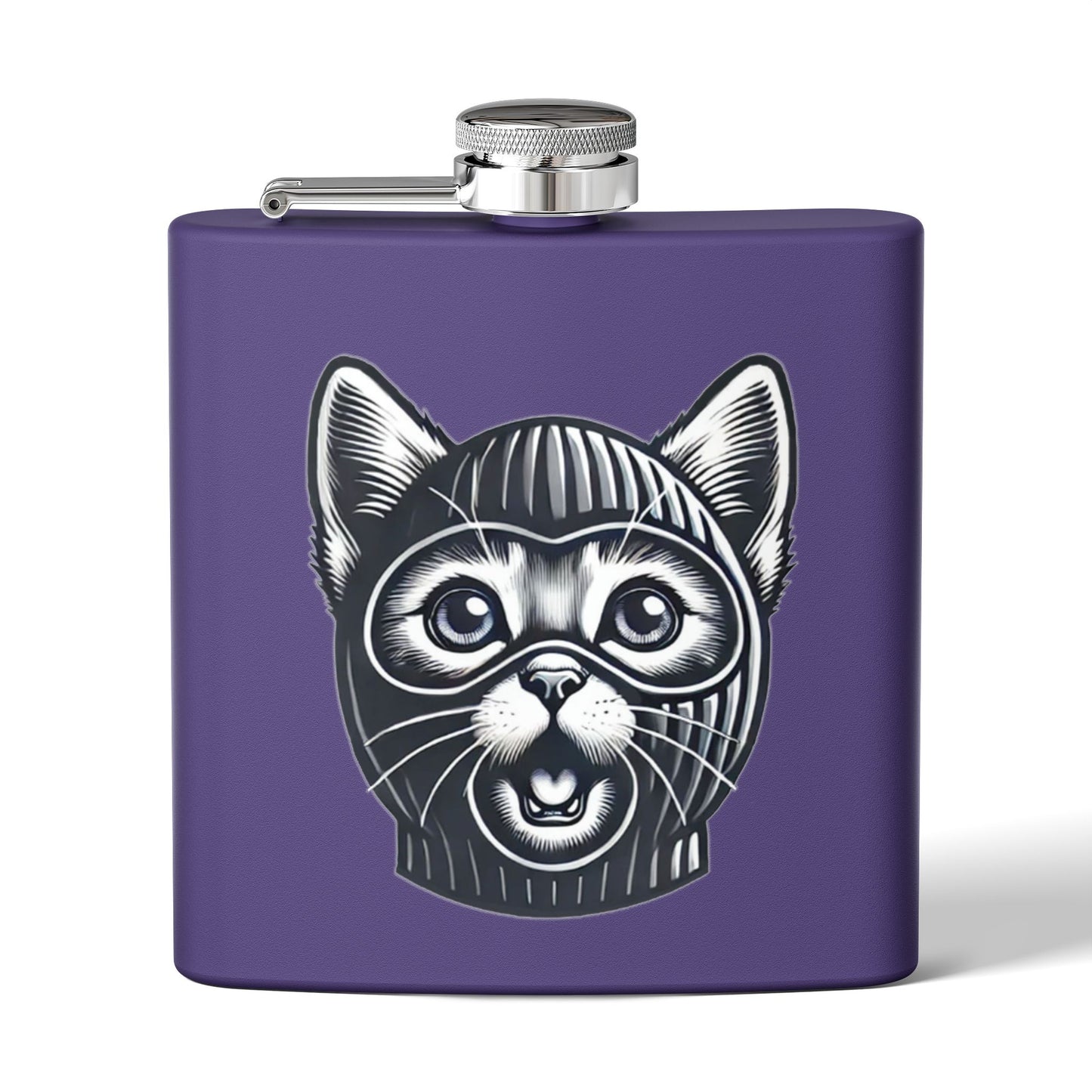 Skitten Funny Cat Mask Flask - 6oz Stainless Steel Hip Flask for Pet Lovers