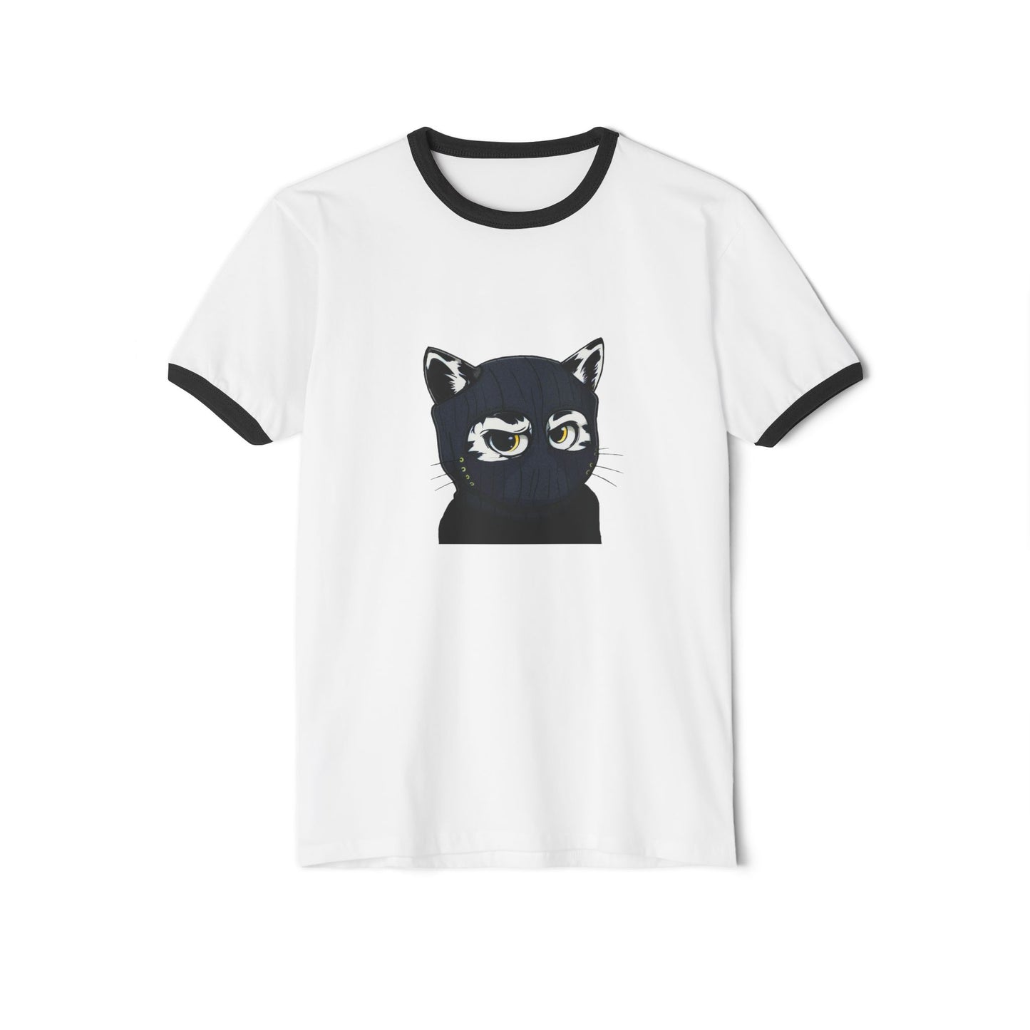 Yellow eyes Skitten, Unisex Cotton Ringer T-Shirt - Creator Design - Casual Style for Cat Lovers and Ballers