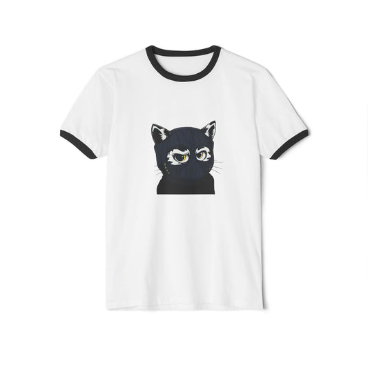 Yellow eyes Skitten, Unisex Cotton Ringer T-Shirt - Creator Design - Casual Style for Cat Lovers and Ballers
