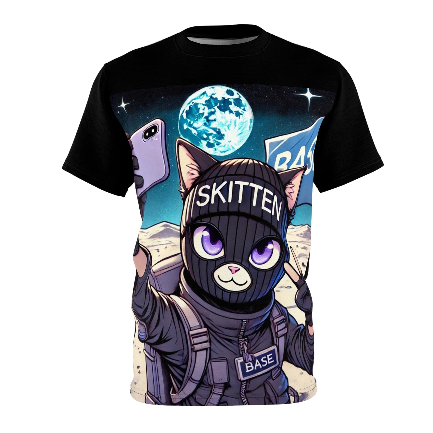 Moon Selfie Skitten Graphic Tee - Creator Design | Unisex Cut & Sew T-Shirt