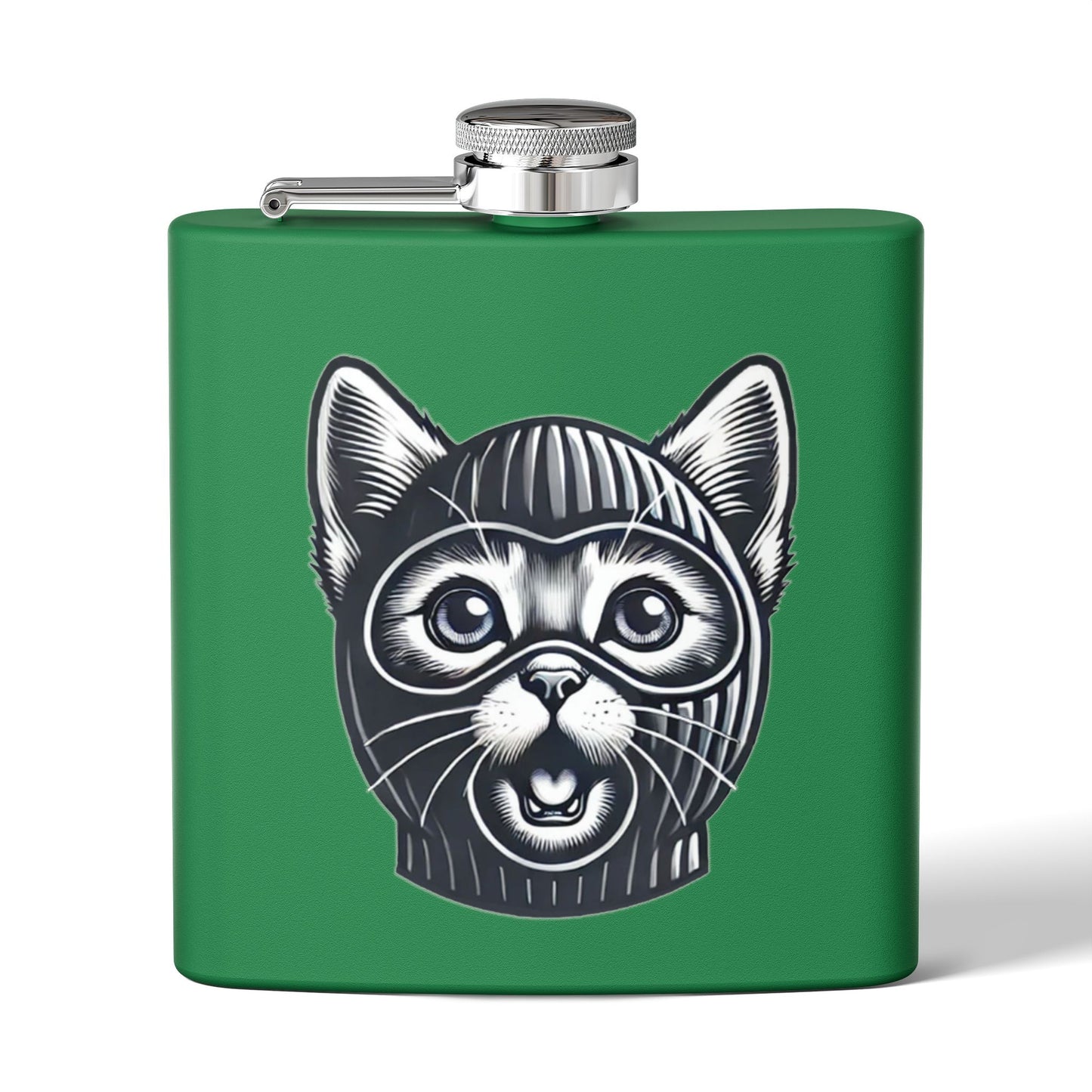Skitten Funny Cat Mask Flask - 6oz Stainless Steel Hip Flask for Pet Lovers