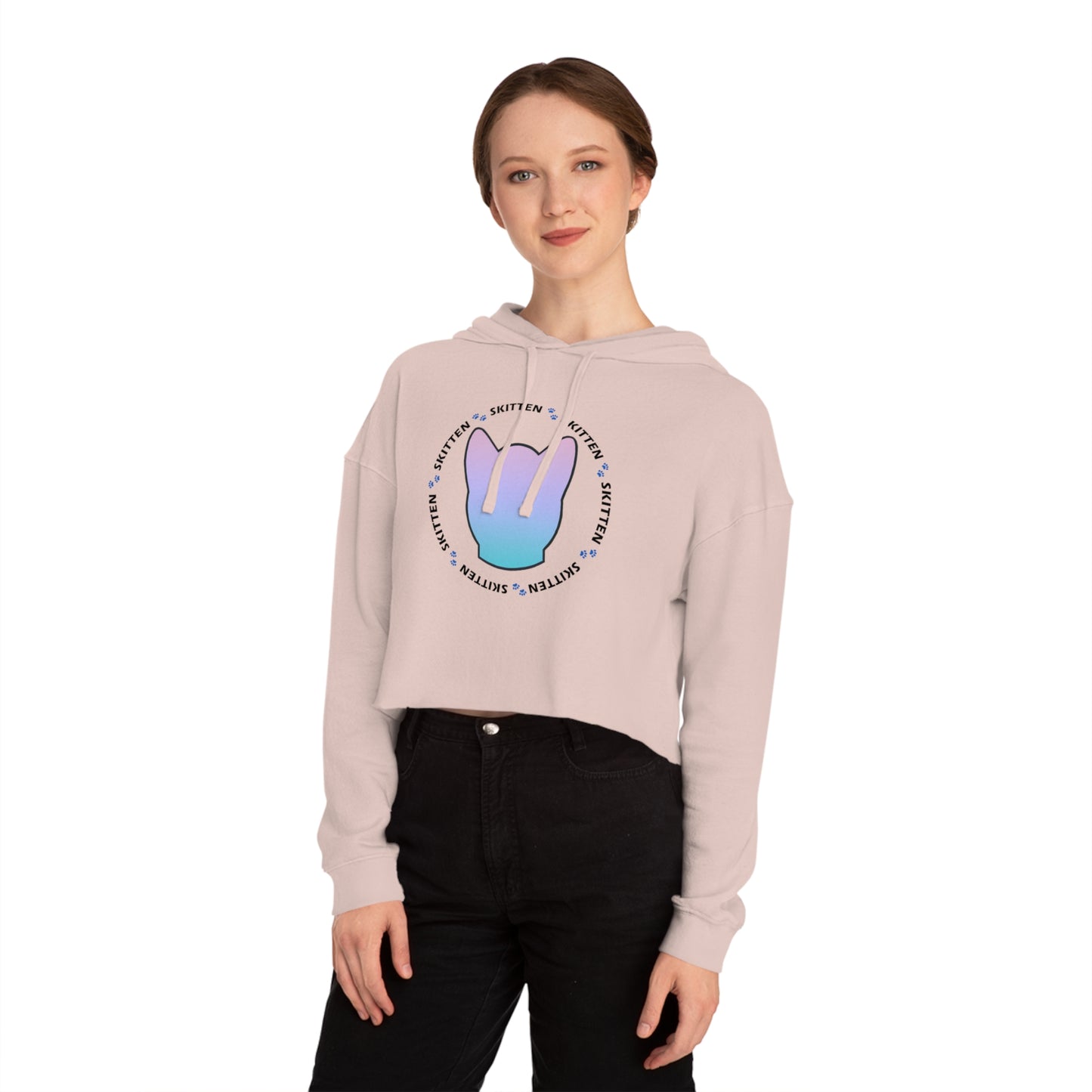 Women’s Cropped Hooded Sweatshirt - Adorable Skitten Design