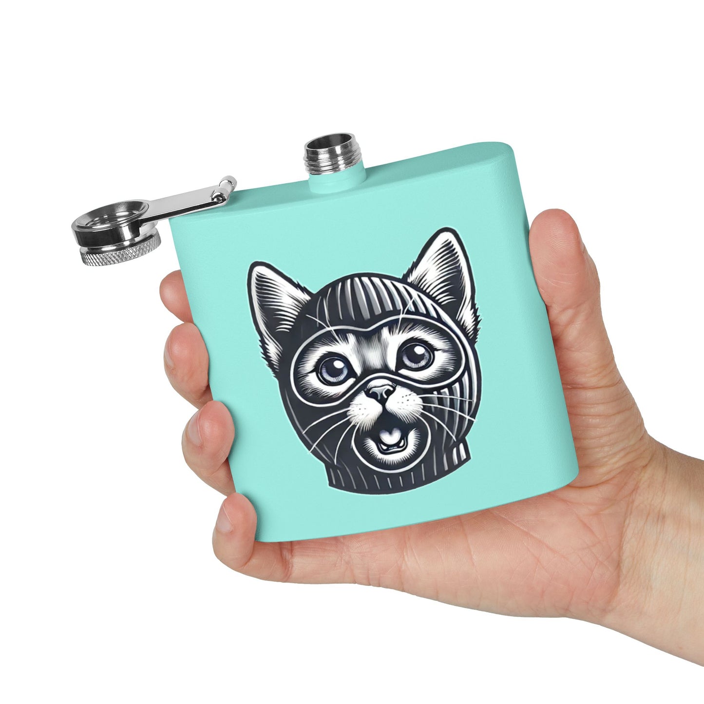 Skitten Funny Cat Mask Flask - 6oz Stainless Steel Hip Flask for Pet Lovers