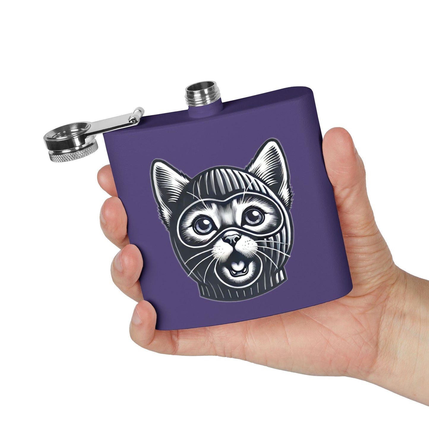 Skitten Funny Cat Mask Flask - 6oz Stainless Steel Hip Flask for Pet Lovers