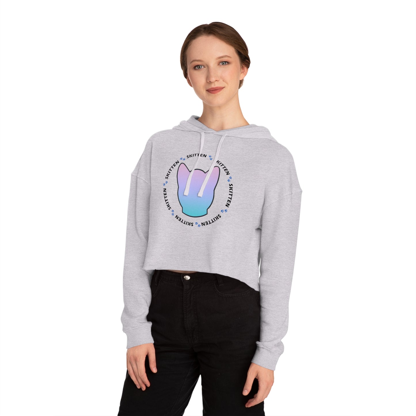 Women’s Cropped Hooded Sweatshirt - Adorable Skitten Design