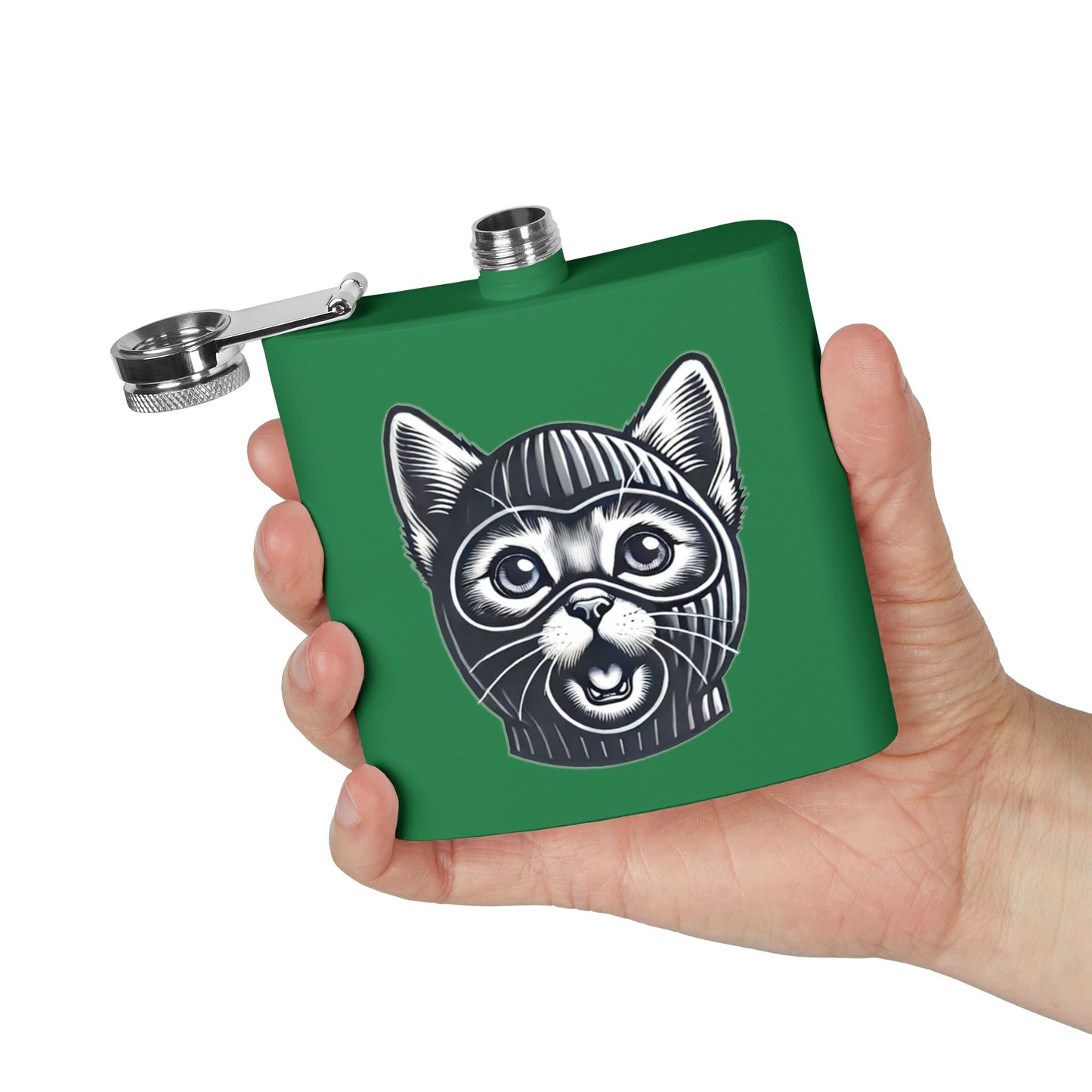 Skitten Funny Cat Mask Flask - 6oz Stainless Steel Hip Flask for Pet Lovers