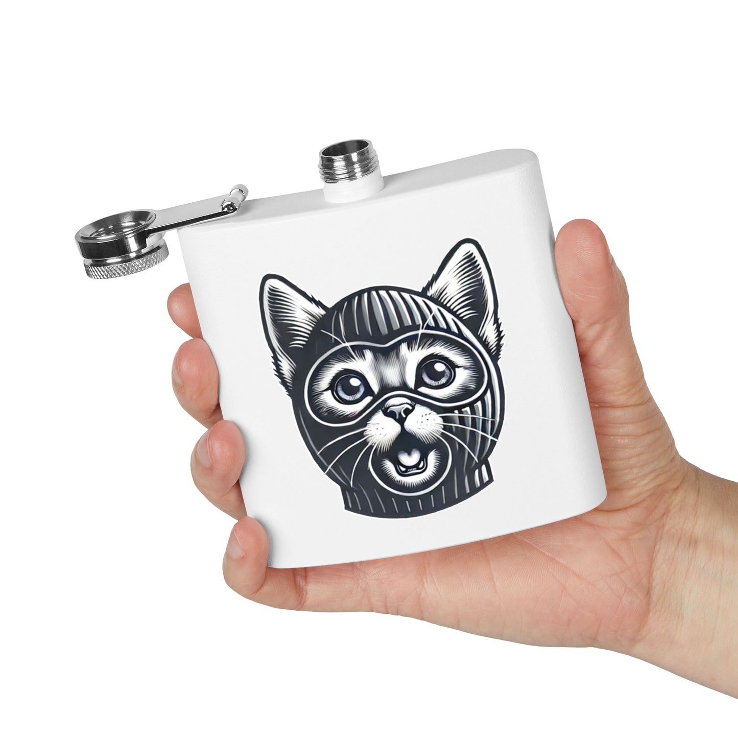 Skitten Funny Cat Mask Flask - 6oz Stainless Steel Hip Flask for Pet Lovers