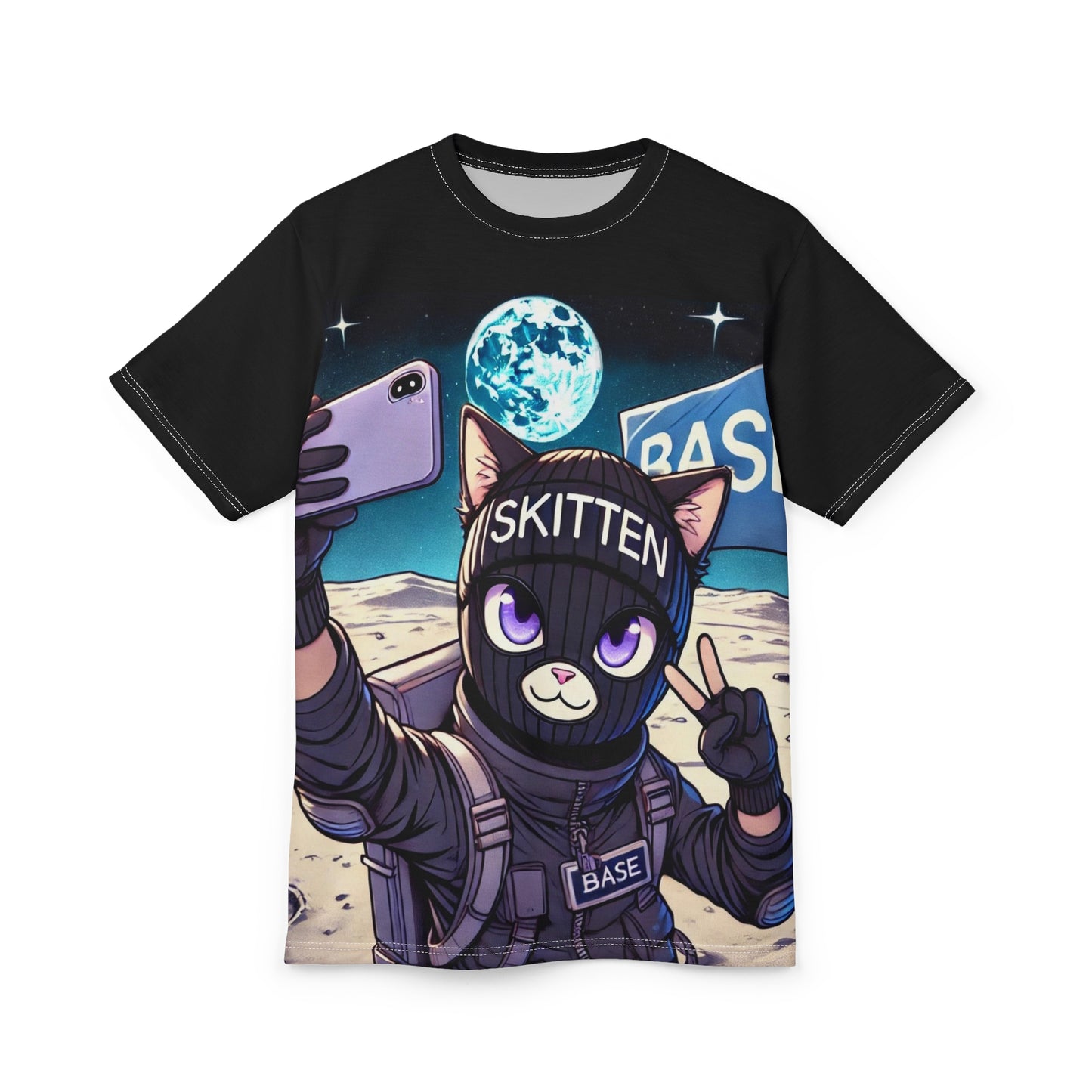 Moon Selfie Skitten Graphic Tee - Creator Design | Unisex Cut & Sew T-Shirt