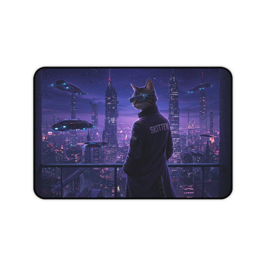 Cosmic Cat Skitten Desk Mat - Creator Design  - Futuristic Sci-Fi Art for Cat Lovers