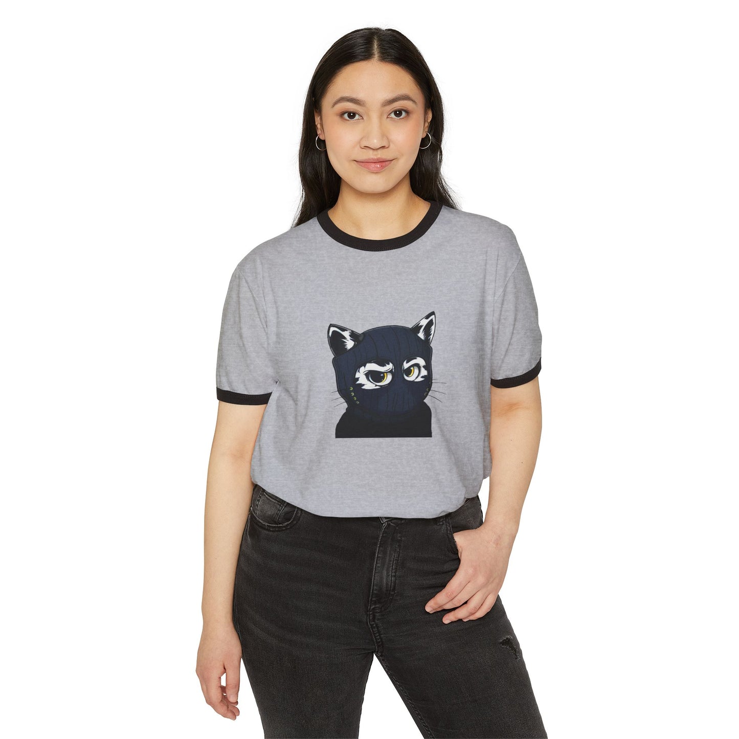 Yellow eyes Skitten, Unisex Cotton Ringer T-Shirt - Creator Design - Casual Style for Cat Lovers and Ballers